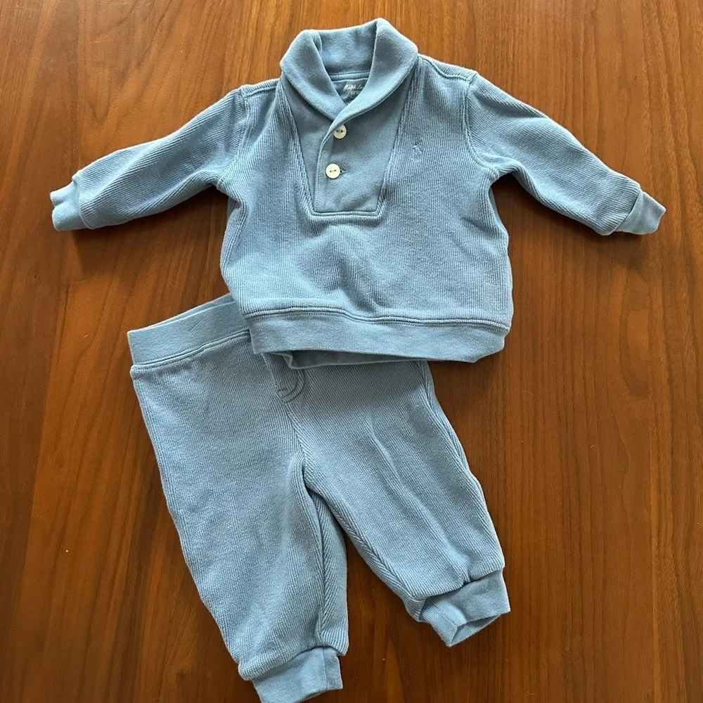 Ralph Lauren Blue Baby Sweater and Pants Set size 6 months, EUC